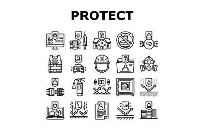 Protect Technology Collection Icons Set Vector Illustration