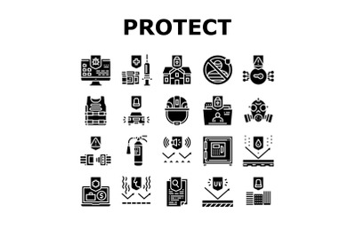 Protect Technology Collection Icons Set Vector Illustration