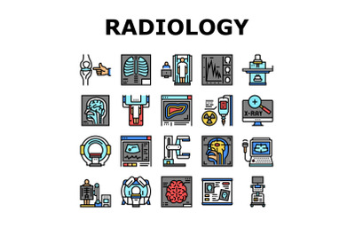 Radiology Equipment Collection Icons Set Vector Illustration