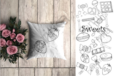 Bundle of outline sweets. Hand draw. SVG,EPS,AI,PNG,JPG