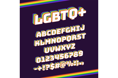 Rainbow lgbtq font. Pride 3d letters and numbers, rainbow artistic viv