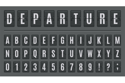 Airport flip board alphabet. Scoreboard lettering font, ABC on airport