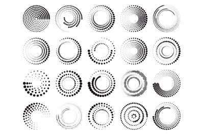 Circle dotted speed lines. Abstract round halftone circle frames, rota