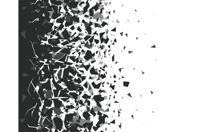 Abstract shatter background. Exploded black pieces scatter, shattered