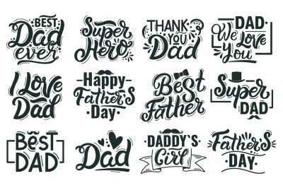 Happy fathers day lettering. Hand drawn lettering quotes, best dad cal