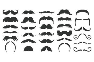 Moustaches symbols. Vintage male moustaches silhouette, funny black mu