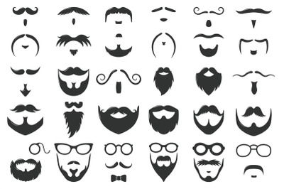 Moustaches and beards. Vintage hipster moustache silhouettes&2C; moustach