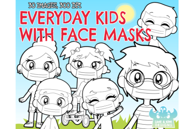 Everyday Kids with Face Masks Digital Stamps - Lime and Kiwi Designs