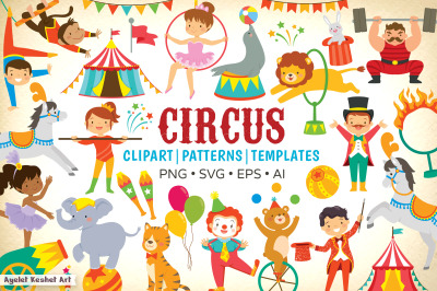 Circus Clipart Bundle - graphics, patterns and templates.