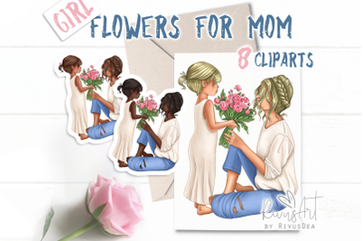 Mothers Day clipart download. Mother-daughter clip art. Mom of girls p