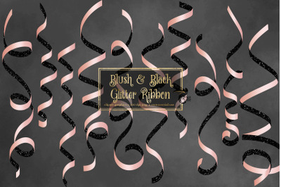 Blush and Black Glitter Ribbon Clipart