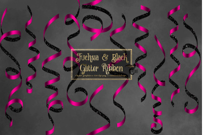 Fuchsia and Black Glitter Ribbon Clipart