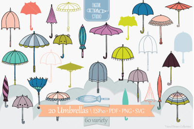 Umbrella Colored | Hand Drawn Vintage Beach Parasol