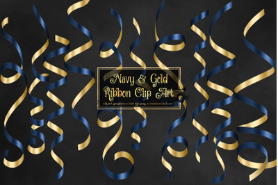 Navy and Gold Ribbons Clip Art