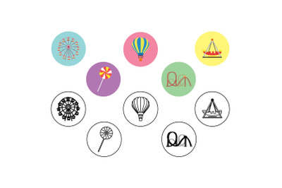 Amusement Parks lollipops outline Icon Bundle