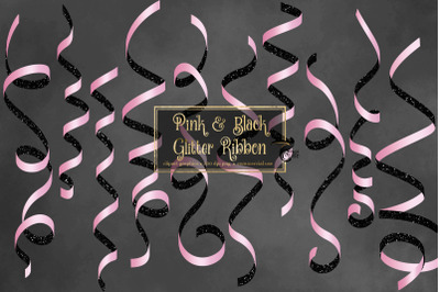 Pink and Black Glitter Ribbon Clipart