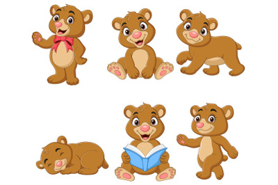 Set of Six Cute Cartoon Baby Bear Animal