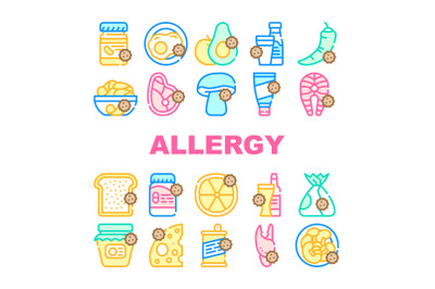 Allergy On Products Collection Icons Set Vector