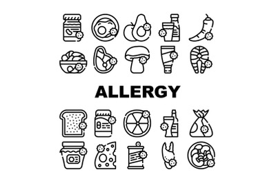 Allergy On Products Collection Icons Set Vector