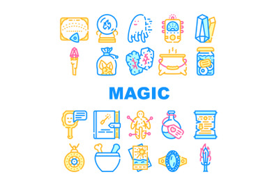 Magic Mystery Objects Collection Icons Set Vector