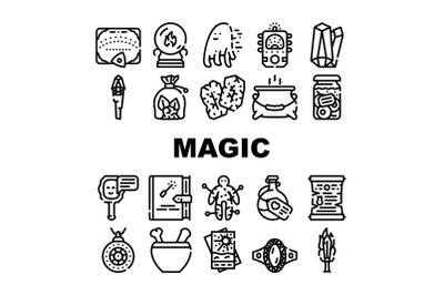 Magic Mystery Objects Collection Icons Set Vector