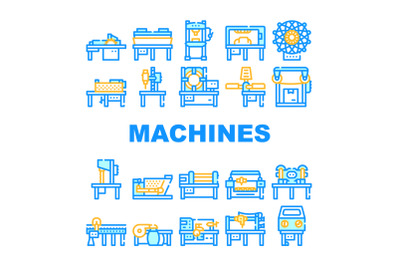 Industrial Machines Collection Icons Set Vector Flat