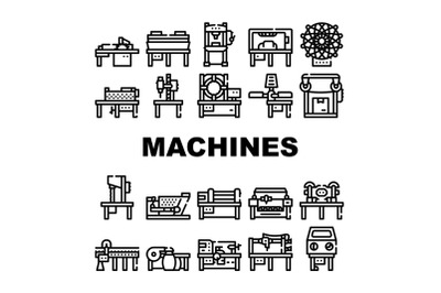 Industrial Machines Collection Icons Set Vector Flat