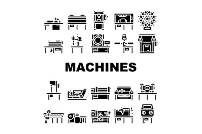 Industrial Machines Collection Icons Set Vector Flat