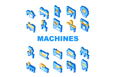 Industrial Machines Collection Icons Set Vector Flat