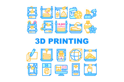 3d Printing Equipment Collection Icons Set Vector