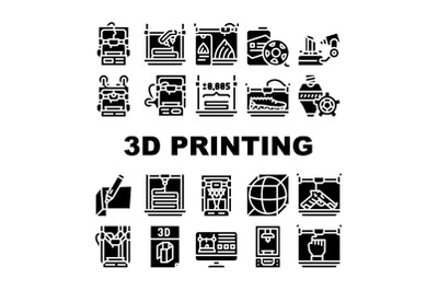 3d Printing Equipment Collection Icons Set Vector