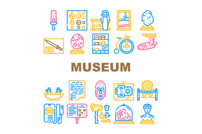 Museum Exhibits And Excursion Icons Set Vector