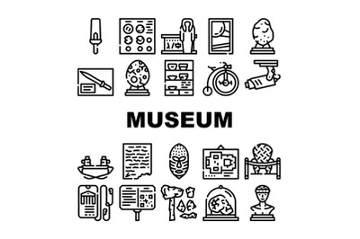 Museum Exhibits And Excursion Icons Set Vector