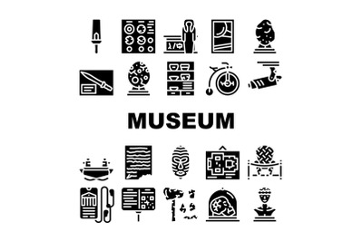 Museum Exhibits And Excursion Icons Set Vector