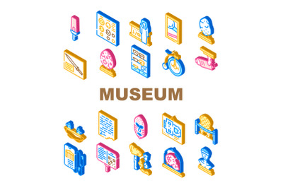 Museum Exhibits And Excursion Icons Set Vector