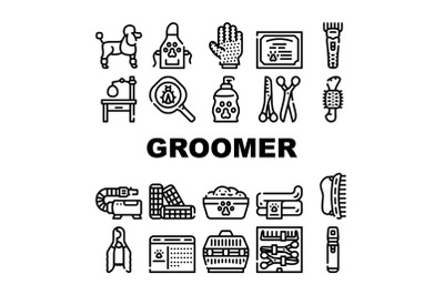 Groomer Pet Service Collection Icons Set Vector