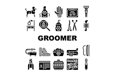 Groomer Pet Service Collection Icons Set Vector