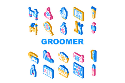 Groomer Pet Service Collection Icons Set Vector