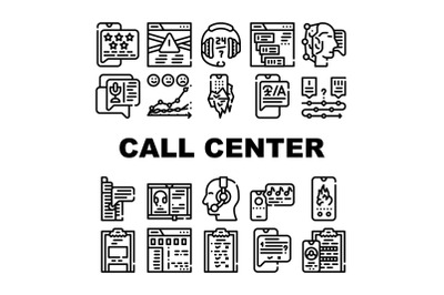 Call Center Service Collection Icons Set Vector