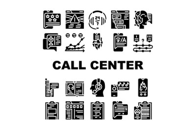 Call Center Service Collection Icons Set Vector