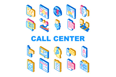 Call Center Service Collection Icons Set Vector