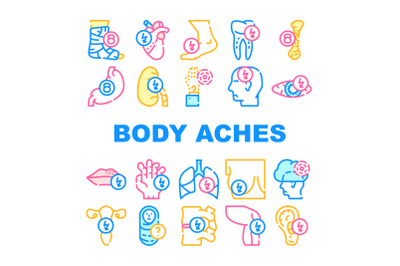 Body Aches Problem Collection Icons Set Vector