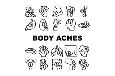 Body Aches Problem Collection Icons Set Vector