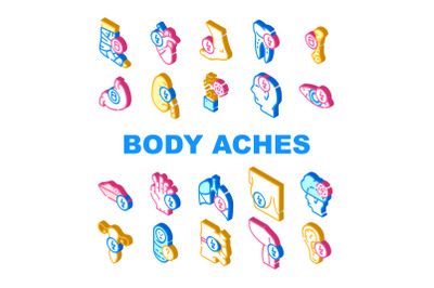 Body Aches Problem Collection Icons Set Vector