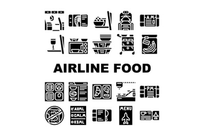 Airline Food Nutrition Collection Icons Set Vector