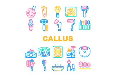 Callus Remover Tool Collection Icons Set Vector