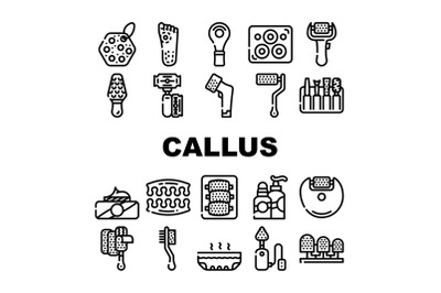 Callus Remover Tool Collection Icons Set Vector