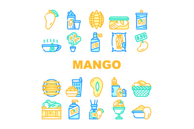 Mango Tropical Fruit Collection Icons Set Vector