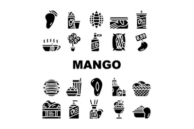 Mango Tropical Fruit Collection Icons Set Vector