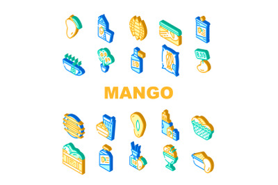 Mango Tropical Fruit Collection Icons Set Vector